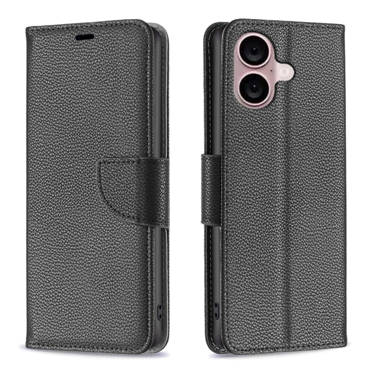 For iPhone 16 Litchi Texture Pure Color Flip Leather Phone Case(Black) - iPhone 16 Cases by PMC TechLife | Online Shopping South Africa | PMC TechLife | Buy Now Pay Later Mobicred