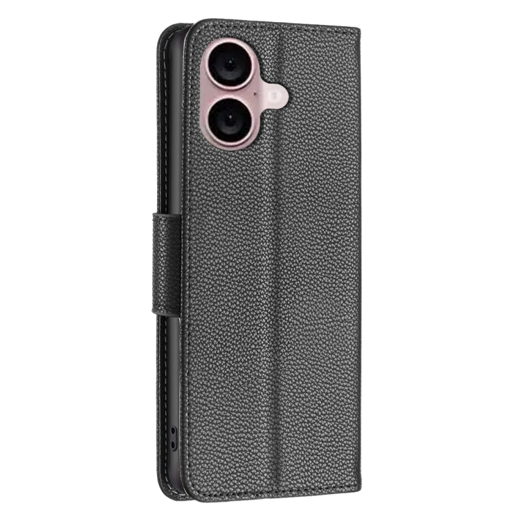 For iPhone 16 Litchi Texture Pure Color Flip Leather Phone Case(Black) - iPhone 16 Cases by PMC TechLife | Online Shopping South Africa | PMC TechLife | Buy Now Pay Later Mobicred