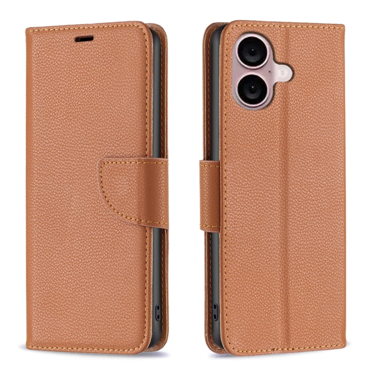 For iPhone 16 Plus Litchi Texture Pure Color Flip Leather Phone Case(Brown) - iPhone 16 Plus Cases by PMC TechLife | Online Shopping South Africa | PMC TechLife | Buy Now Pay Later Mobicred