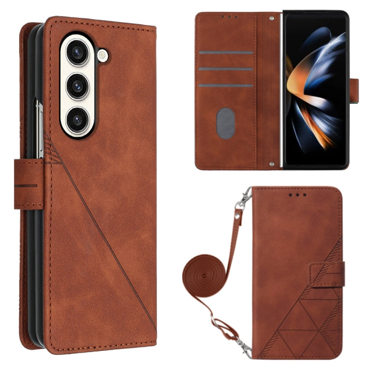 For Samsung Galaxy Z Fold5 5G Crossbody 3D Embossed Flip Leather Phone Case(Brown) - Galaxy Z Fold5 Cases by PMC TechLife | Online Shopping South Africa | PMC TechLife