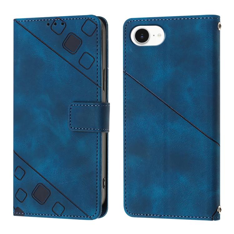 For iPhone 16e Skin-feel Embossed Leather Phone Case(Blue) - free shipping - PMC TechLife - Order now!