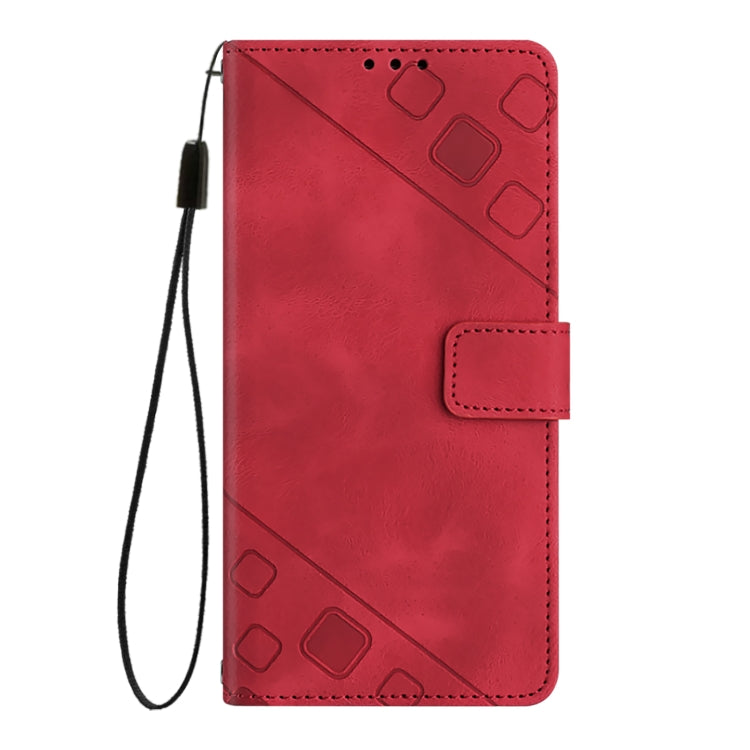 For iPhone 16e Skin-feel Embossed Leather Phone Case(Red) - iPhone 16e Cases by PMC TechLife | Online Shopping South Africa | PMC TechLife | Buy Now Pay Later Mobicred