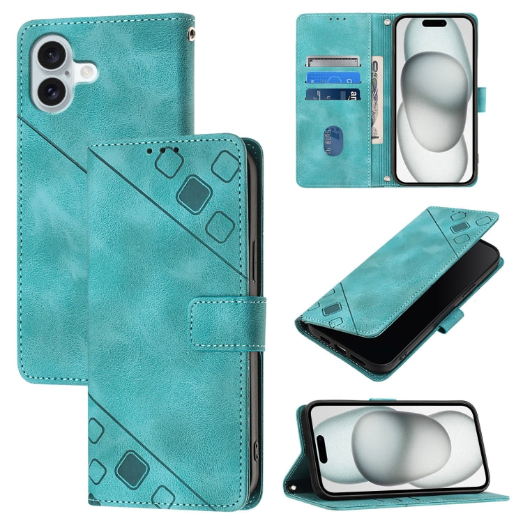 For iPhone 16 Plus Skin-feel Embossed Leather Phone Case(Green) - iPhone 16 Plus Cases by PMC TechLife | Online Shopping South Africa | PMC TechLife | Buy Now Pay Later Mobicred