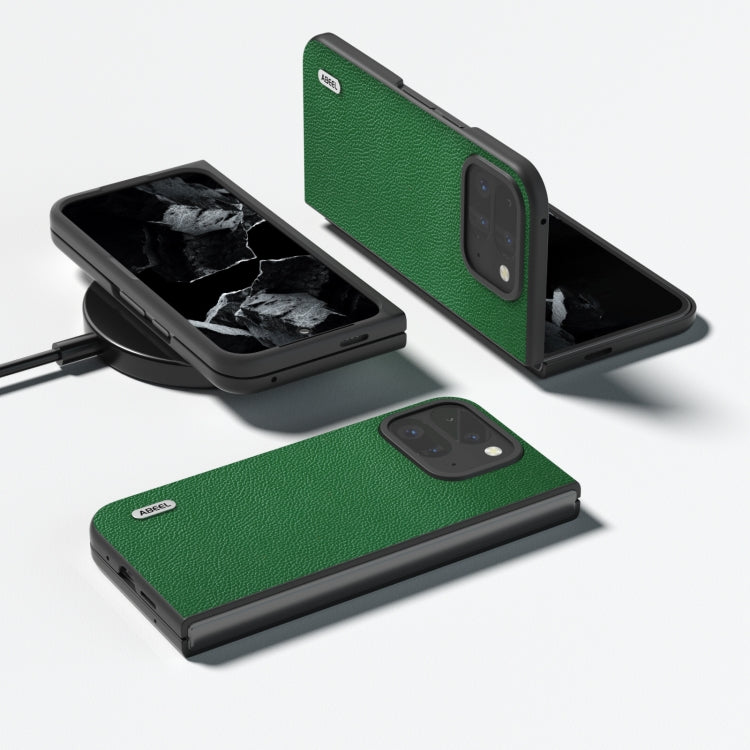 For Google Pixel 9 Pro Fold ABEEL Black Edge Genuine Leather Mino Phone Case(Green) - Google Cases by PMC TechLife | Online Shopping South Africa | PMC TechLife | Buy Now Pay Later Mobicred