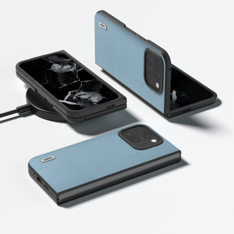 For Google Pixel 9 Pro Fold ABEEL Black Edge Genuine Leather Mino Phone Case(Blue) - Google Cases by PMC TechLife | Online Shopping South Africa | PMC TechLife | Buy Now Pay Later Mobicred