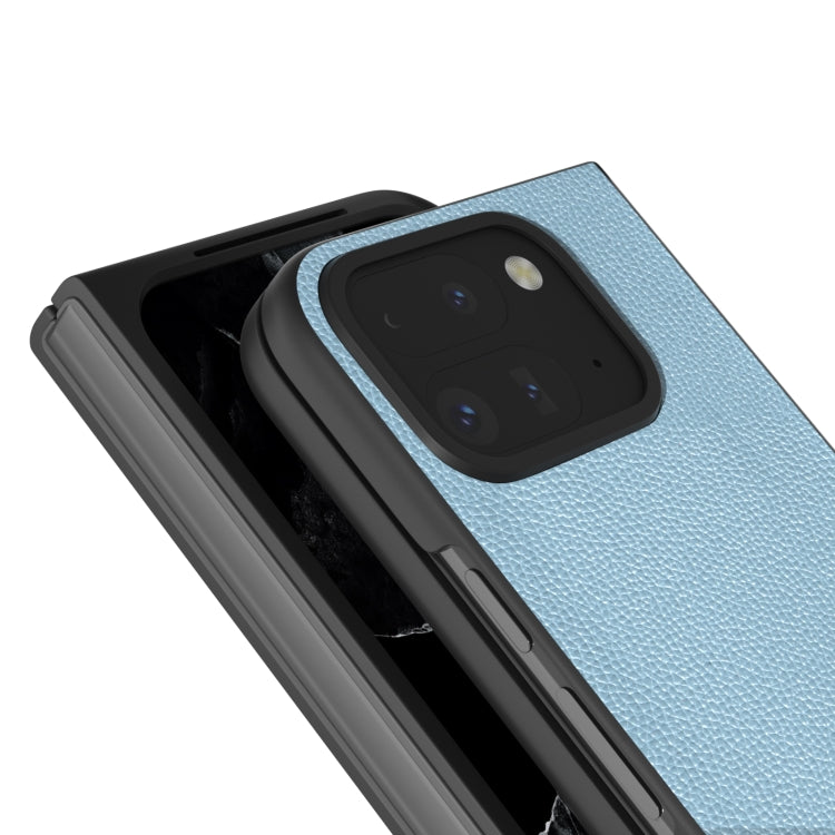 For Google Pixel 9 Pro Fold ABEEL Black Edge Genuine Leather Mino Phone Case(Blue) - Google Cases by PMC TechLife | Online Shopping South Africa | PMC TechLife | Buy Now Pay Later Mobicred