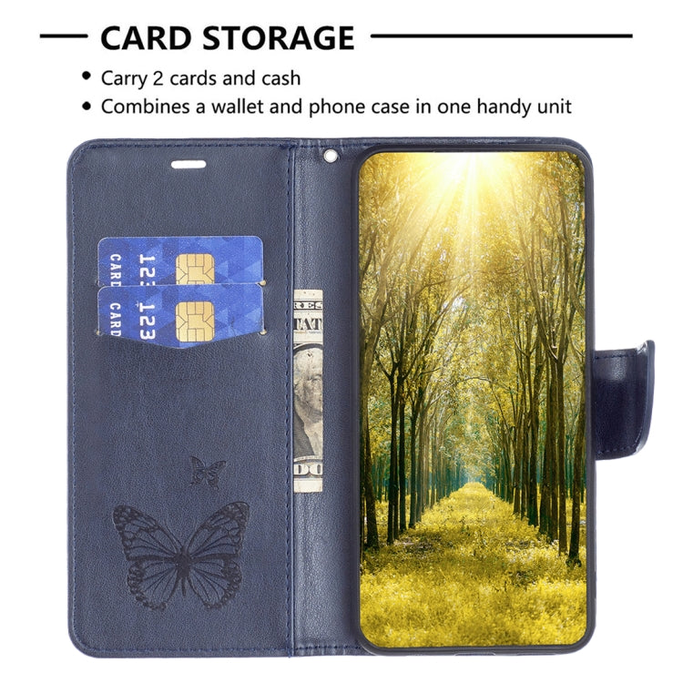 For iPhone 16 Plus Embossing Two Butterflies Pattern Leather Phone Case(Blue) - iPhone 16 Plus Cases by PMC TechLife | Online Shopping South Africa | PMC TechLife | Buy Now Pay Later Mobicred