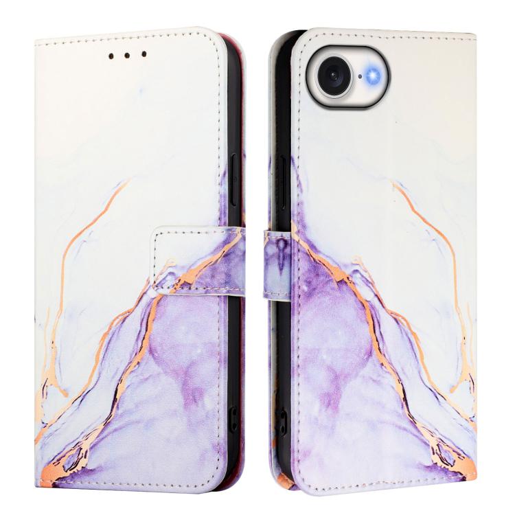 For iPhone 16e PT003 Marble Pattern Flip Leather Phone Case(White Purple) - iPhone 16e Cases by PMC TechLife | Online Shopping South Africa | PMC TechLife | Buy Now Pay Later Mobicred