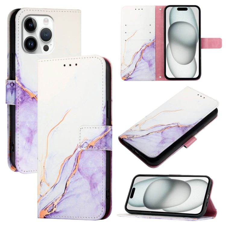 For iPhone 16 Pro Max PT003 Marble Pattern Flip Leather Phone Case(White Purple) - iPhone 16 Pro Max Cases by PMC TechLife | Online Shopping South Africa | PMC TechLife | Buy Now Pay Later Mobicred