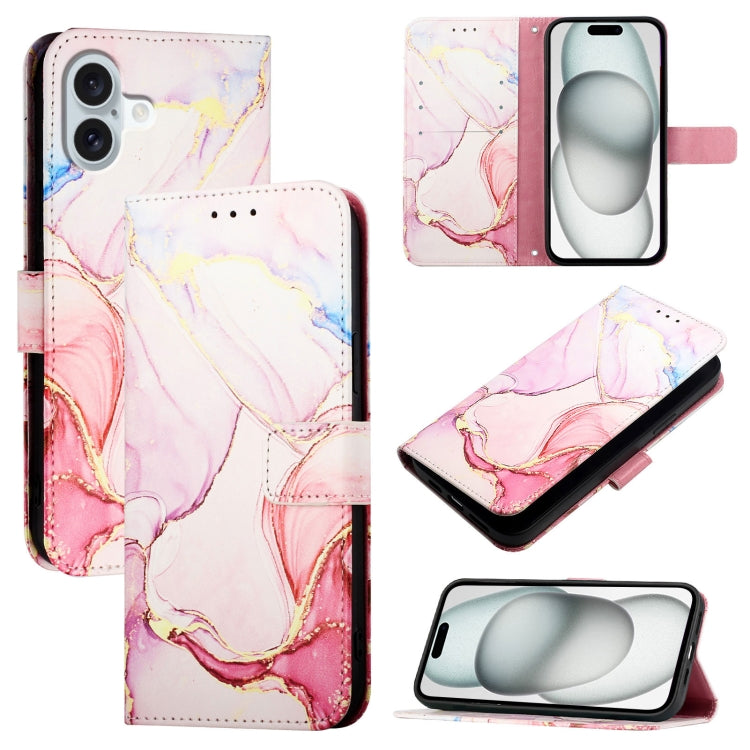 For iPhone 16 Plus PT003 Marble Pattern Flip Leather Phone Case(Rose Gold) - iPhone 16 Plus Cases by PMC TechLife | Online Shopping South Africa | PMC TechLife | Buy Now Pay Later Mobicred