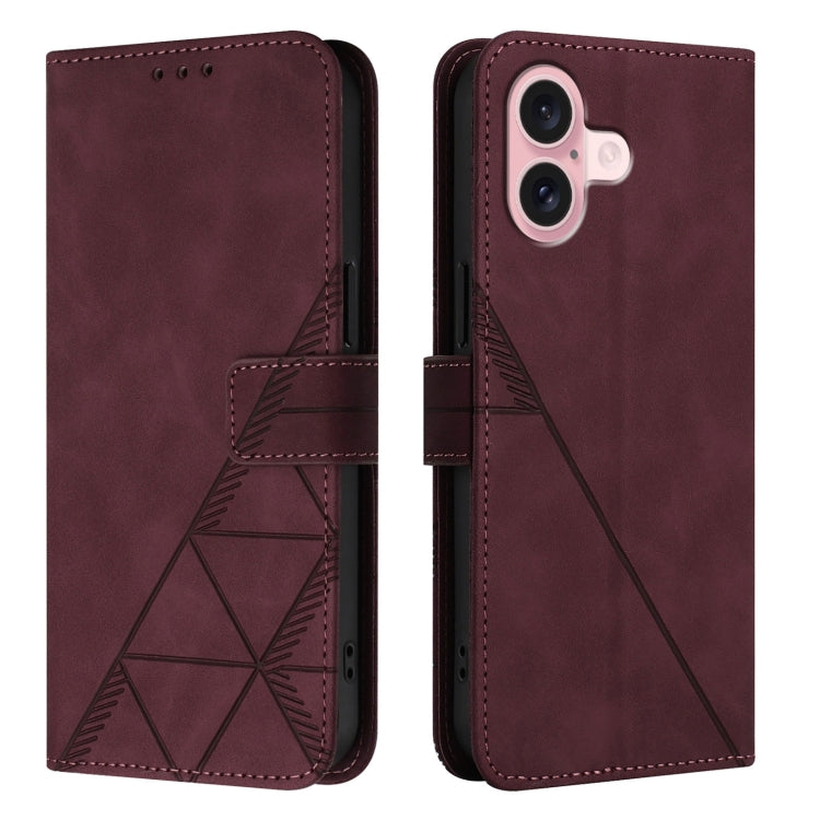 For iPhone 16 Crossbody 3D Embossed Flip Leather Phone Case(Wine Red) - free shipping - PMC TechLife - Order now!