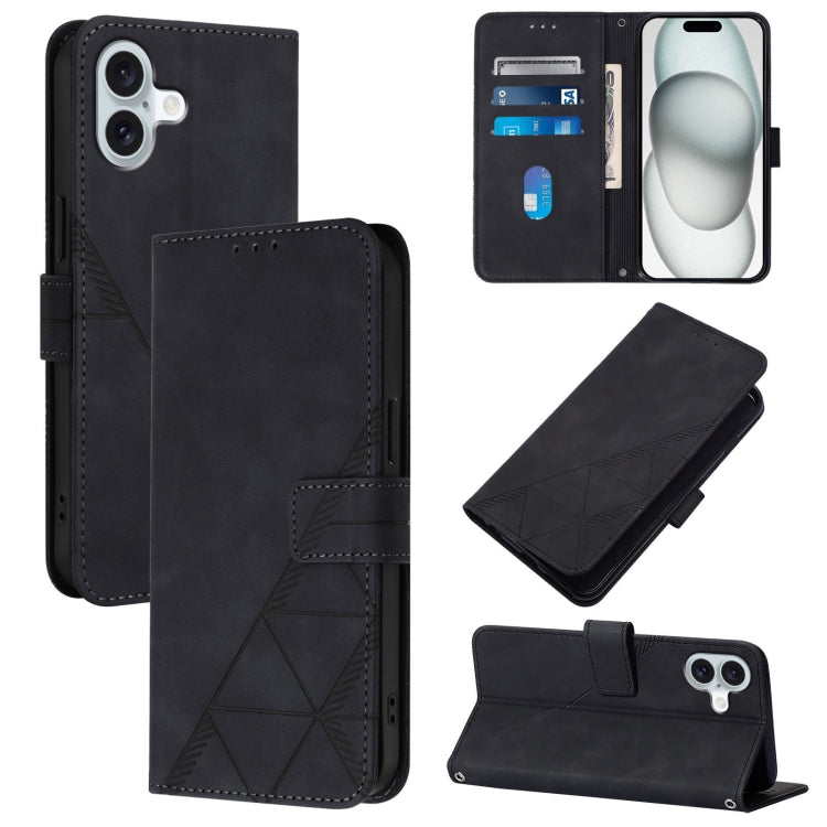 For iPhone 16 Plus Crossbody 3D Embossed Flip Leather Phone Case(Black) - iPhone 16 Plus Cases by PMC TechLife | Online Shopping South Africa | PMC TechLife | Buy Now Pay Later Mobicred