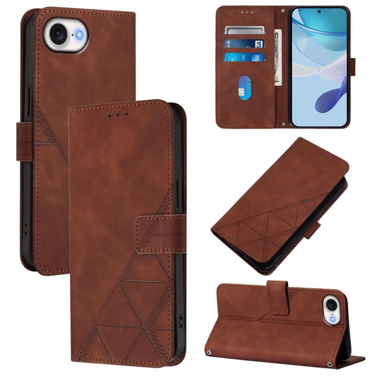 For iPhone 16e Crossbody 3D Embossed Flip Leather Phone Case(Brown) - iPhone 16e Cases by PMC TechLife | Online Shopping South Africa | PMC TechLife | Buy Now Pay Later Mobicred