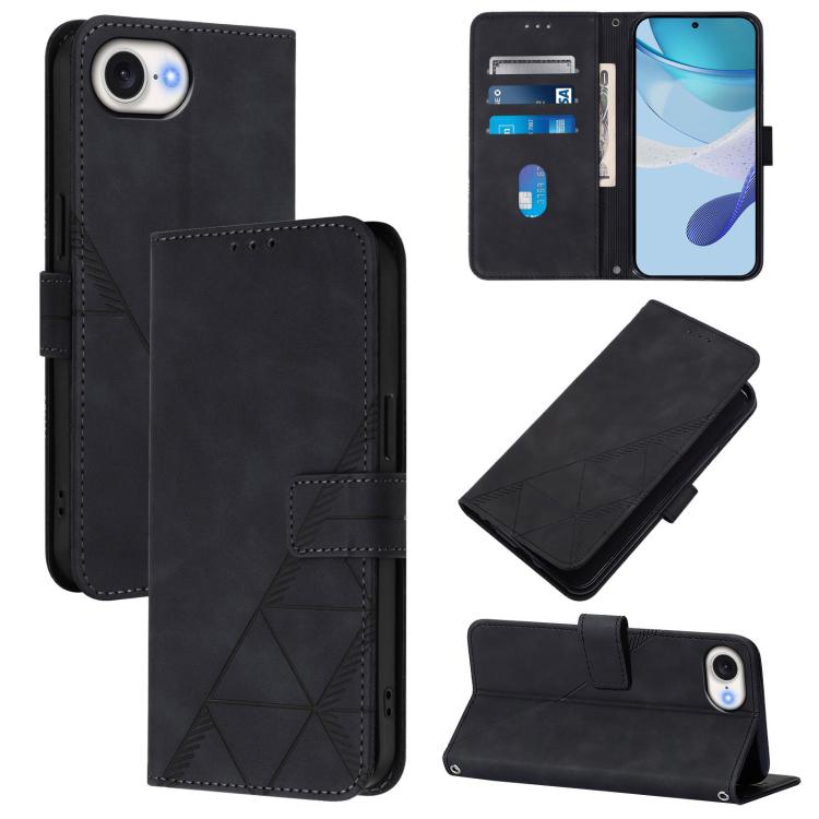 For iPhone 16e Crossbody 3D Embossed Flip Leather Phone Case(Black) - iPhone 16e Cases by PMC TechLife | Online Shopping South Africa | PMC TechLife | Buy Now Pay Later Mobicred