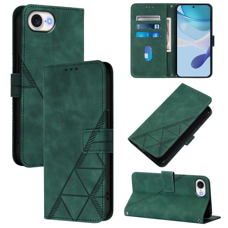 For iPhone 16e Crossbody 3D Embossed Flip Leather Phone Case(Dark Green) - iPhone 16e Cases by PMC TechLife | Online Shopping South Africa | PMC TechLife | Buy Now Pay Later Mobicred