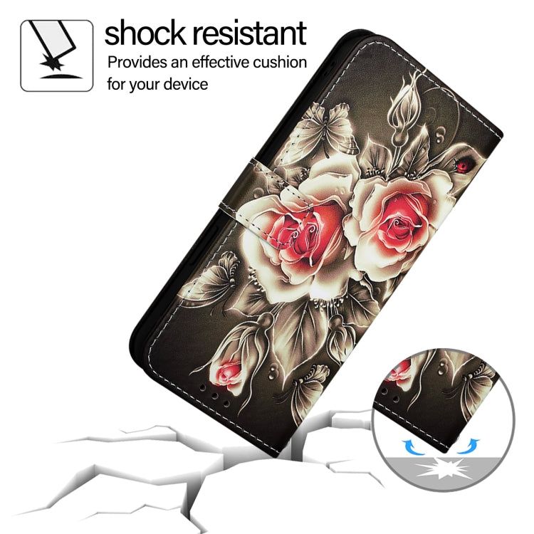 For iPhone 16e Colored Drawing Pattern Plain Weave Leather Phone Case(Roses On Black) - free shipping - PMC TechLife - Order now!