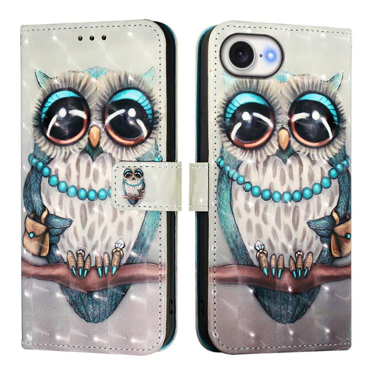For iPhone 16e 3D Painting Horizontal Flip Leather Phone Case(Grey Owl) - free shipping - PMC TechLife - Order now!