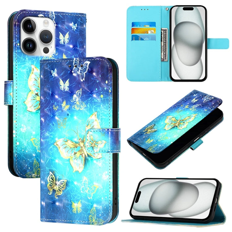 For iPhone 16 Pro Max 3D Painting Horizontal Flip Leather Phone Case(Golden Butterfly) - iPhone 16 Pro Max Cases by PMC TechLife | Online Shopping South Africa | PMC TechLife | Buy Now Pay Later Mobicred