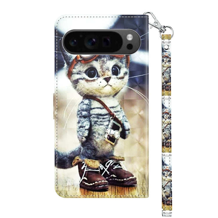 For Google Pixel 9 3D Painted Pattern Leather Phone Case(Naughty Cat) - Google Cases by PMC TechLife | Online Shopping South Africa | PMC TechLife | Buy Now Pay Later Mobicred