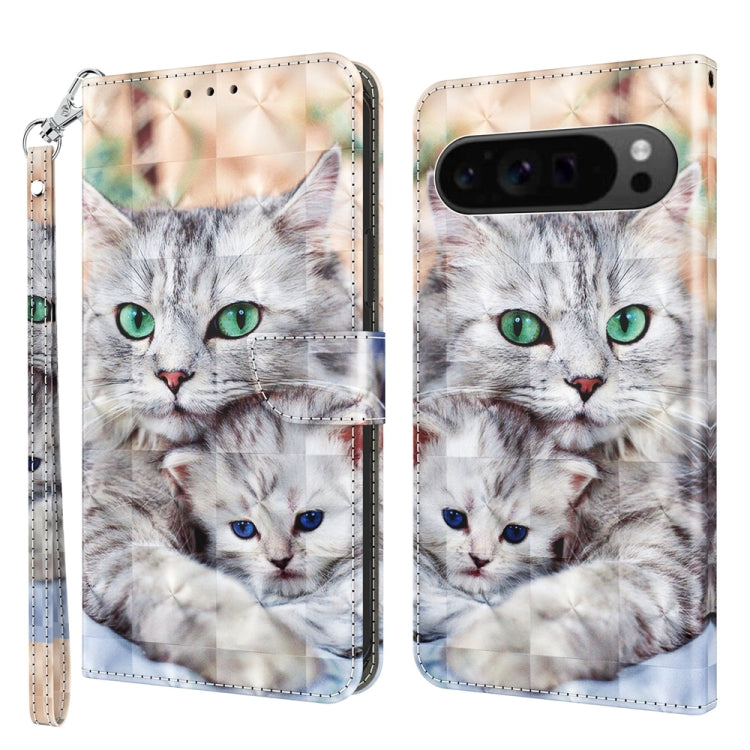 For Google Pixel 9 3D Painted Pattern Leather Phone Case(Two Loving Cats) - Google Cases by PMC TechLife | Online Shopping South Africa | PMC TechLife | Buy Now Pay Later Mobicred