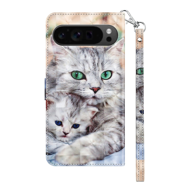 For Google Pixel 9 3D Painted Pattern Leather Phone Case(Two Loving Cats) - Google Cases by PMC TechLife | Online Shopping South Africa | PMC TechLife | Buy Now Pay Later Mobicred