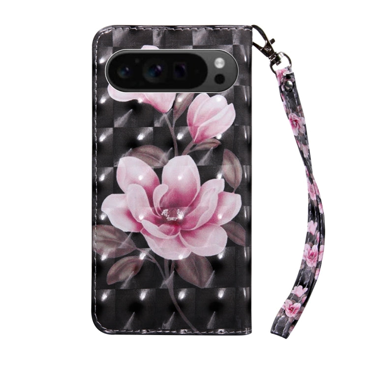 For Google Pixel 9 3D Painted Pattern Leather Phone Case(Pink Flower) - Google Cases by PMC TechLife | Online Shopping South Africa | PMC TechLife | Buy Now Pay Later Mobicred