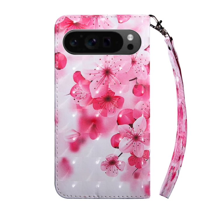 For Google Pixel 9 3D Painted Pattern Leather Phone Case(Red Flower) - Google Cases by PMC TechLife | Online Shopping South Africa | PMC TechLife | Buy Now Pay Later Mobicred