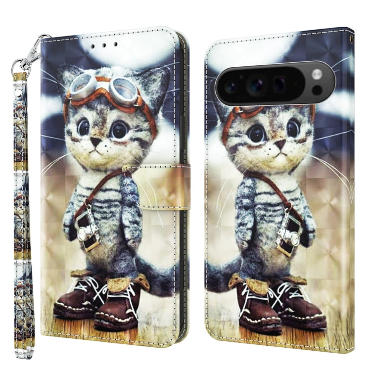 For Google Pixel 9 Pro 3D Painted Pattern Leather Phone Case(Naughty Cat) - Google Cases by PMC TechLife | Online Shopping South Africa | PMC TechLife | Buy Now Pay Later Mobicred