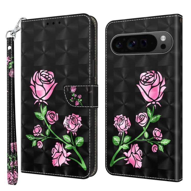 For Google Pixel 9 Pro 3D Painted Pattern Leather Phone Case(Rose) - Google Cases by PMC TechLife | Online Shopping South Africa | PMC TechLife | Buy Now Pay Later Mobicred