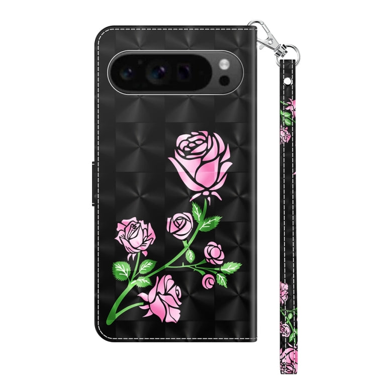 For Google Pixel 9 Pro 3D Painted Pattern Leather Phone Case(Rose) - Google Cases by PMC TechLife | Online Shopping South Africa | PMC TechLife | Buy Now Pay Later Mobicred