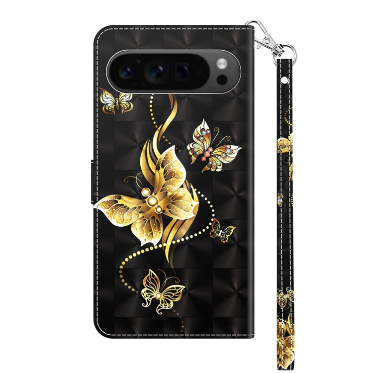 For Google Pixel 9 Pro 3D Painted Pattern Leather Phone Case(Golden Butterfly) - Google Cases by PMC TechLife | Online Shopping South Africa | PMC TechLife | Buy Now Pay Later Mobicred