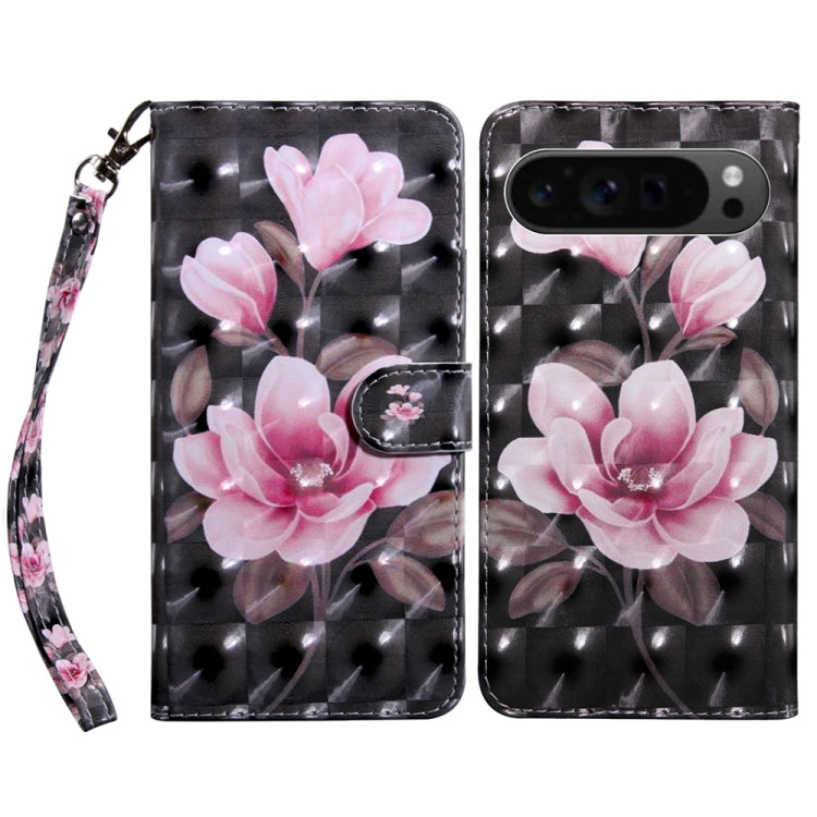 For Google Pixel 9 Pro 3D Painted Pattern Leather Phone Case(Pink Flower) - Google Cases by PMC TechLife | Online Shopping South Africa | PMC TechLife | Buy Now Pay Later Mobicred