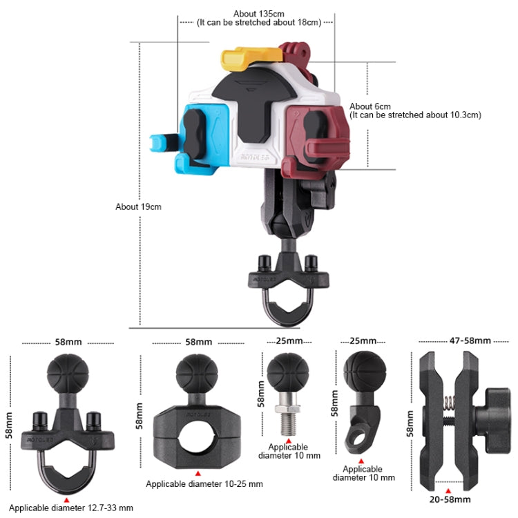 MOTOSLG Crab Motorcycle Phone Clamp Bracket M10 Ballhead Mount(Blue White Red) - free shipping - PMC TechLife - Order now!