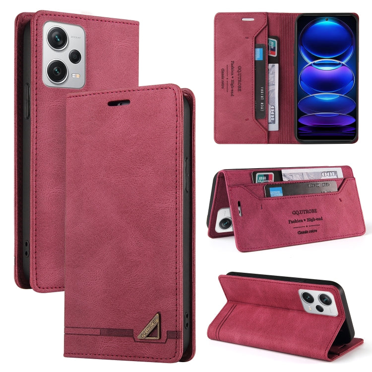 For Xiaomi Redmi Note 12 Pro+ India Skin Feel Anti-theft Brush Horizontal Flip Leather Case with Holder(Wine Red) - Xiaomi Cases by PMC TechLife | Online Shopping South Africa | PMC TechLife | Buy Now Pay Later Mobicred