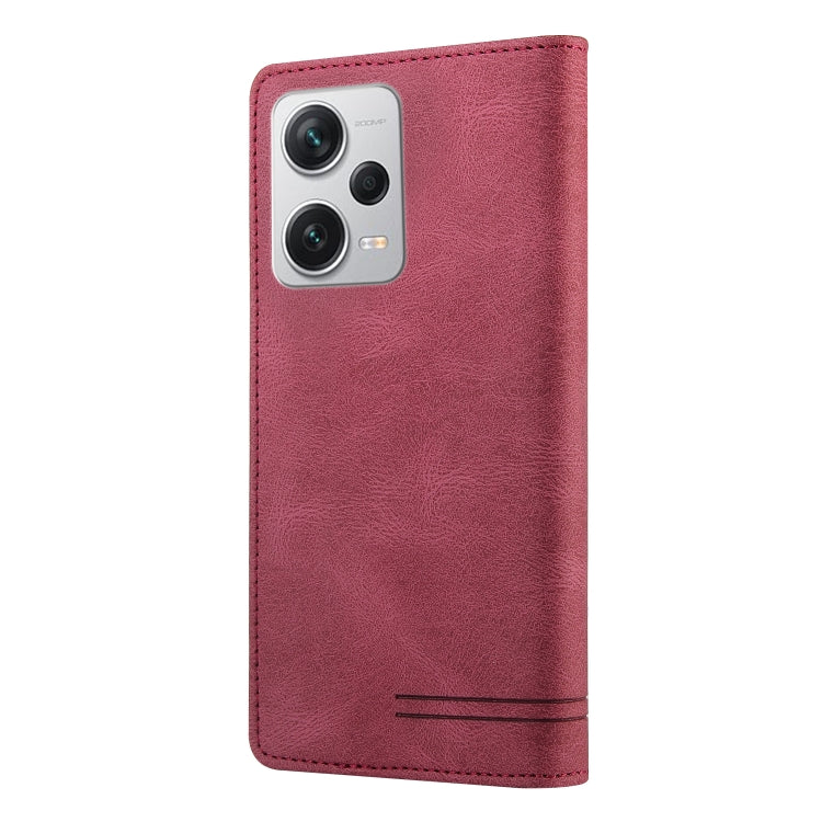 For Xiaomi Redmi Note 12 Pro+ India Skin Feel Anti-theft Brush Horizontal Flip Leather Case with Holder(Wine Red) - Xiaomi Cases by PMC TechLife | Online Shopping South Africa | PMC TechLife | Buy Now Pay Later Mobicred
