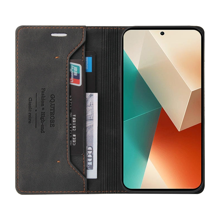 For Xiaomi Redmi Note 13 5G Skin Feel Anti-theft Brush Horizontal Flip Leather Case with Holder(Black) - Note 13 Cases by PMC TechLife | Online Shopping South Africa | PMC TechLife | Buy Now Pay Later Mobicred