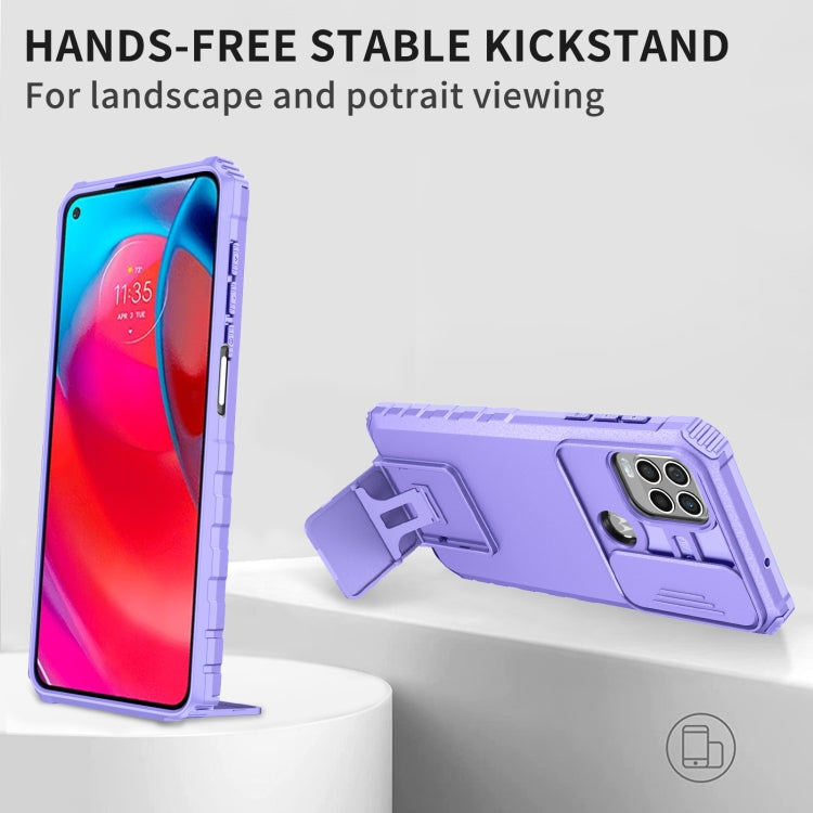 For Motorola Moto G Stylus 5G Stereoscopic Holder Sliding Camshield Phone Case(Purple) - Motorola Cases by PMC TechLife | Online Shopping South Africa | PMC TechLife