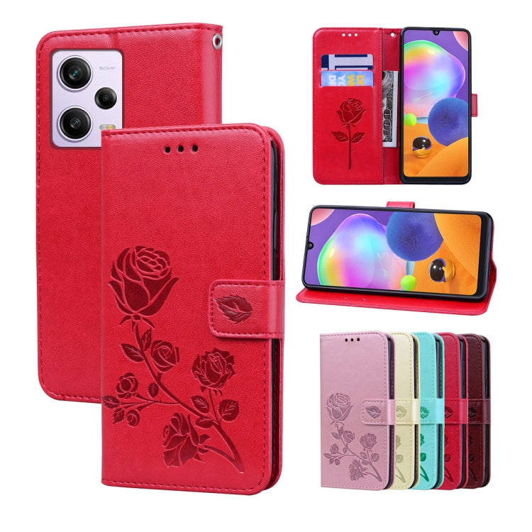 For Xiaomi Redmi Note 12 5G Global/Poco X5 Rose Embossed Flip PU Leather Phone Case(Red) - free shipping - PMC TechLife - Order now!