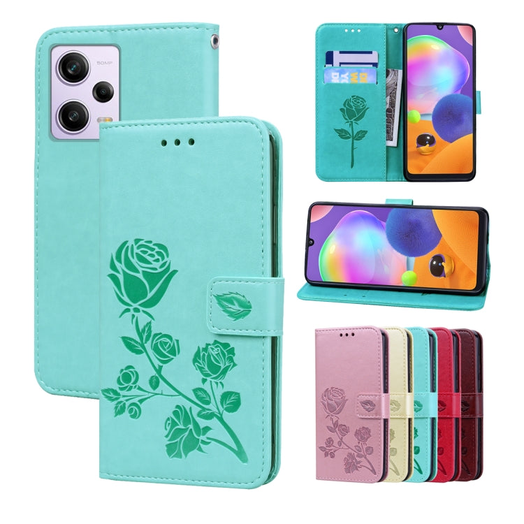 For Xiaomi Redmi Note 12 Pro 5G Global Rose Embossed Flip PU Leather Phone Case(Green) - Xiaomi Cases by PMC TechLife | Online Shopping South Africa | PMC TechLife | Buy Now Pay Later Mobicred