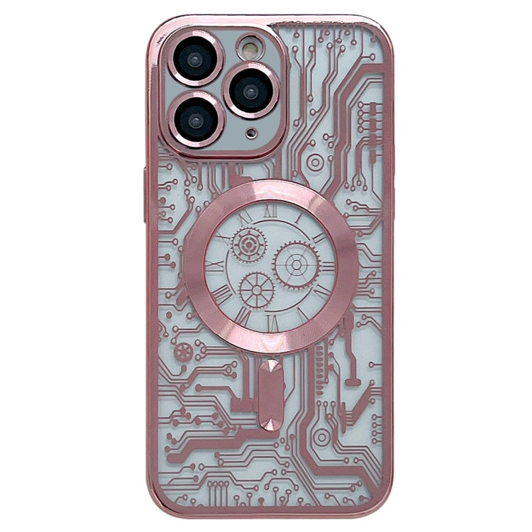 For iPhone 11 Pro Max Electroplated Circuit Board Pattern MagSafe Phone Case(Pink) - iPhone 11 Pro Max Cases by PMC TechLife | Online Shopping South Africa | PMC TechLife | Buy Now Pay Later Mobicred