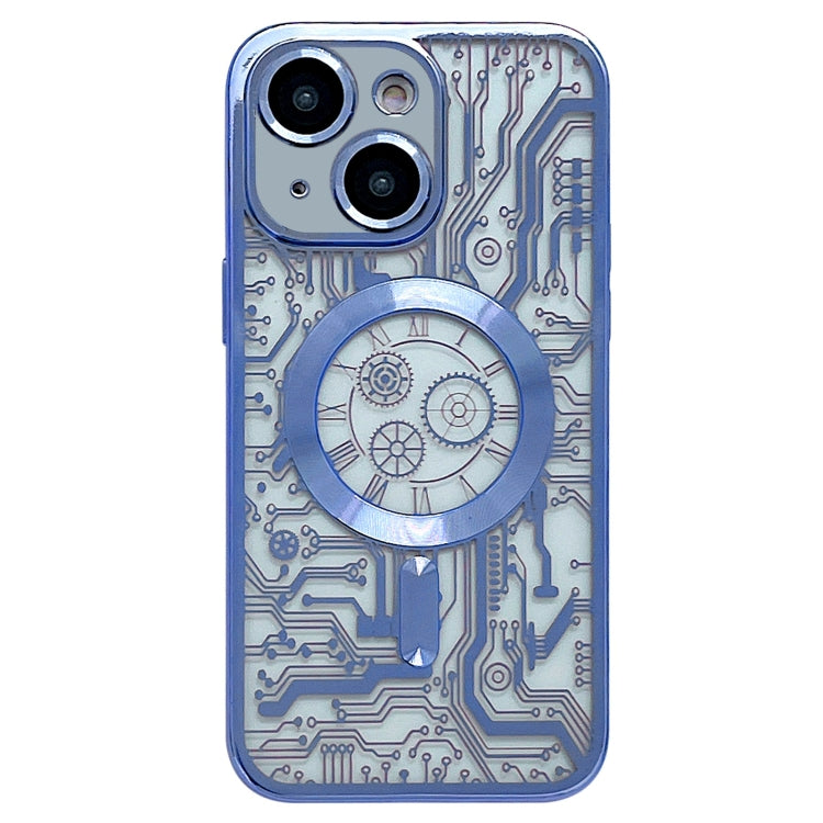 For iPhone 14 Plus Electroplated Circuit Board Pattern MagSafe Phone Case(Sierra Blue) - iPhone 14 Plus Cases by PMC TechLife | Online Shopping South Africa | PMC TechLife