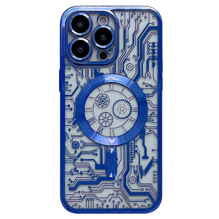 For iPhone 14 Pro Electroplated Circuit Board Pattern MagSafe Phone Case(Dark Blue) - iPhone 14 Pro Cases by PMC TechLife | Online Shopping South Africa | PMC TechLife