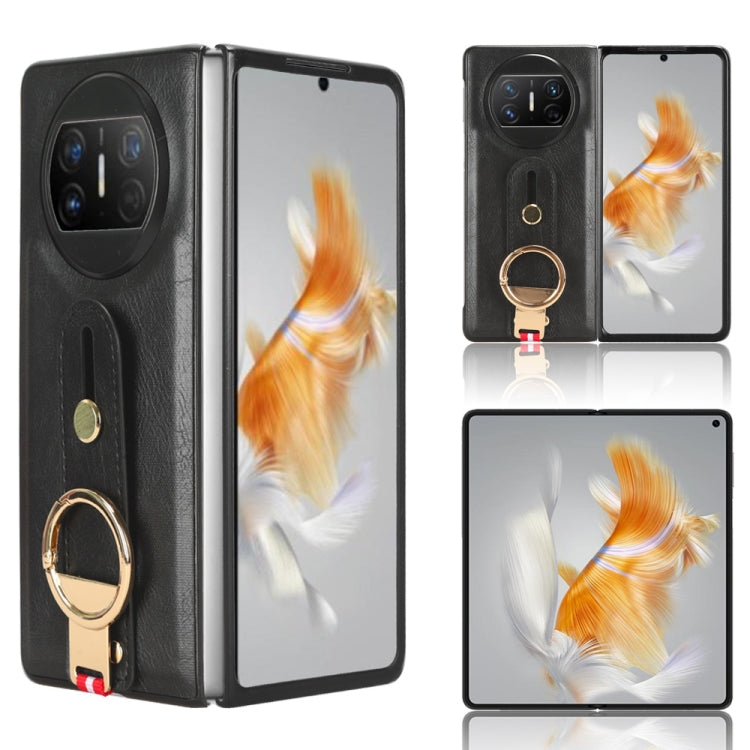 For Huawei Mate X3 Wristband Leather Back Phone Case(Black) - Huawei Cases by PMC TechLife | Online Shopping South Africa | PMC TechLife | Buy Now Pay Later Mobicred