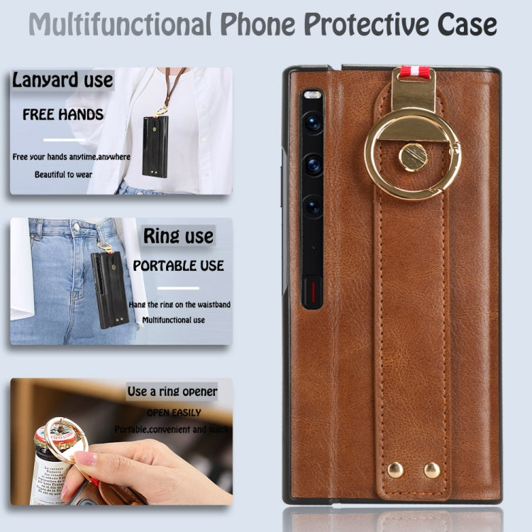 For Huawei Mate Xs 2 Wristband Leather Back Phone Case(Brown) - Huawei Cases by PMC TechLife | Online Shopping South Africa | PMC TechLife