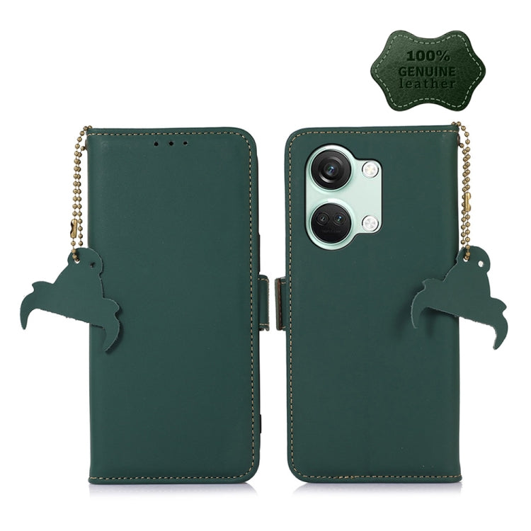 For OnePlus Nord 3 / Ace 2V Genuine Leather Magnetic RFID Leather Phone Case(Green) - OnePlus Cases by PMC TechLife | Online Shopping South Africa | PMC TechLife | Buy Now Pay Later Mobicred