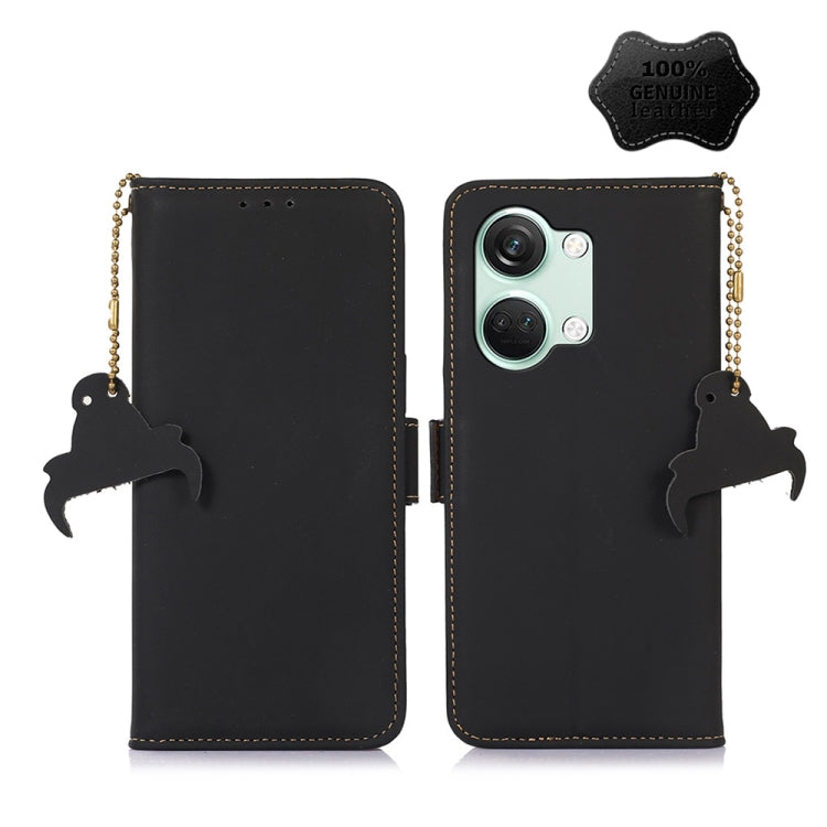 For OnePlus Nord 3 / Ace 2V Genuine Leather Magnetic RFID Leather Phone Case(Black) - OnePlus Cases by PMC TechLife | Online Shopping South Africa | PMC TechLife | Buy Now Pay Later Mobicred