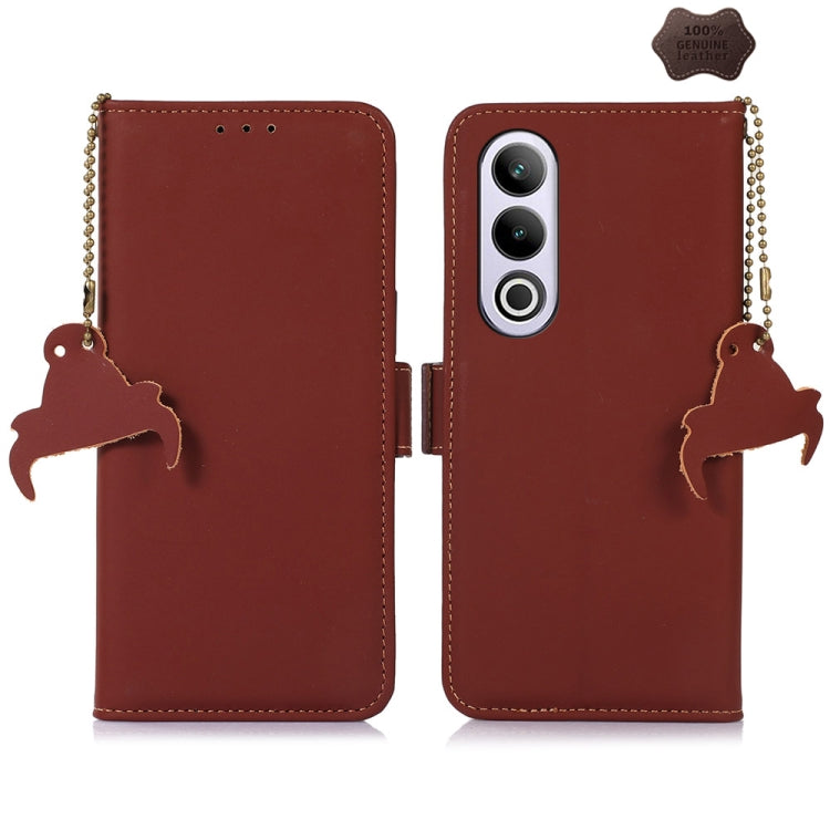 For OnePlus Nord CE4 5G Global Genuine Leather Magnetic RFID Leather Phone Case(Coffee) - OnePlus Cases by PMC TechLife | Online Shopping South Africa | PMC TechLife | Buy Now Pay Later Mobicred