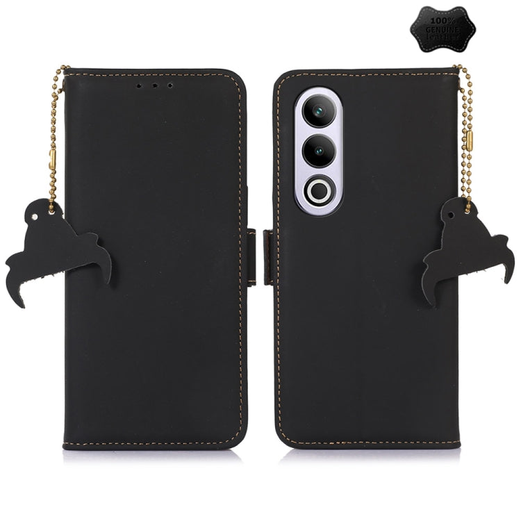 For OnePlus Nord CE4 5G Global Genuine Leather Magnetic RFID Leather Phone Case(Black) - OnePlus Cases by PMC TechLife | Online Shopping South Africa | PMC TechLife | Buy Now Pay Later Mobicred