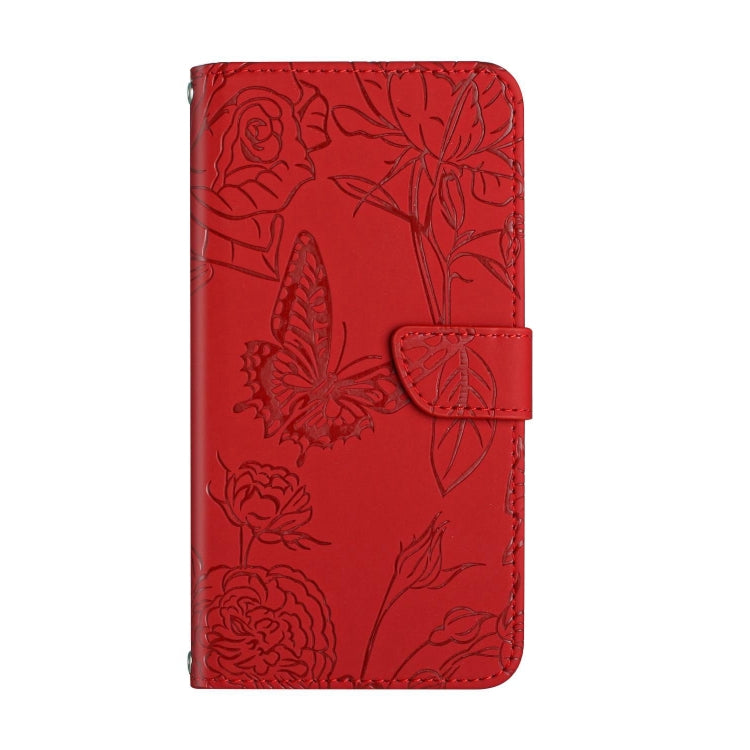 For OnePlus 12R 5G Global Skin Feel Butterfly Peony Embossed Leather Phone Case(Red) - OnePlus Cases by PMC TechLife | Online Shopping South Africa | PMC TechLife | Buy Now Pay Later Mobicred