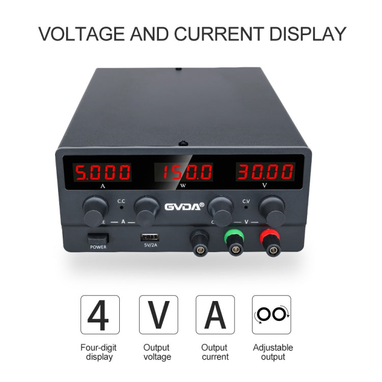 GVDA SPS-H305 30V-5A Adjustable Voltage Regulator, EU Plug(Black) - free shipping - PMC TechLife - Order now!